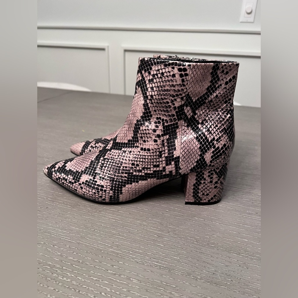 Marc Fisher Pink and Black Snake Print Ankle Boots